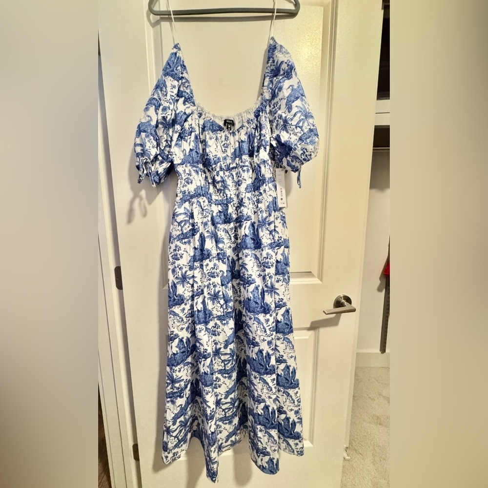 Aqua Floral Blue and White Dress